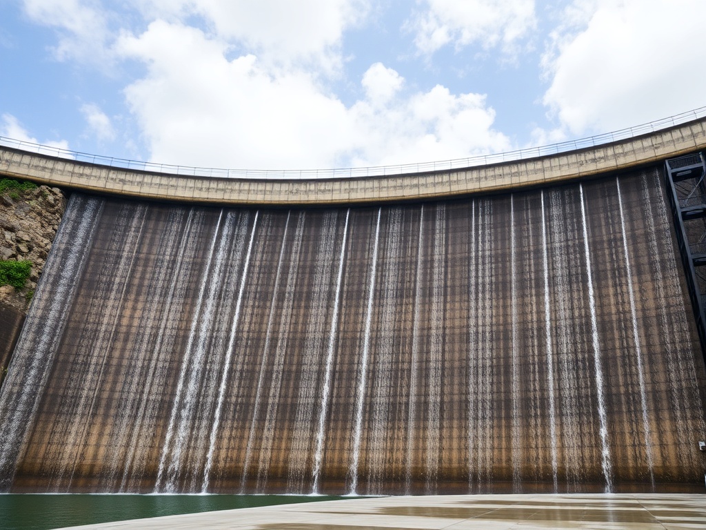 steep dam wall with jumper free falling against concrete surface
