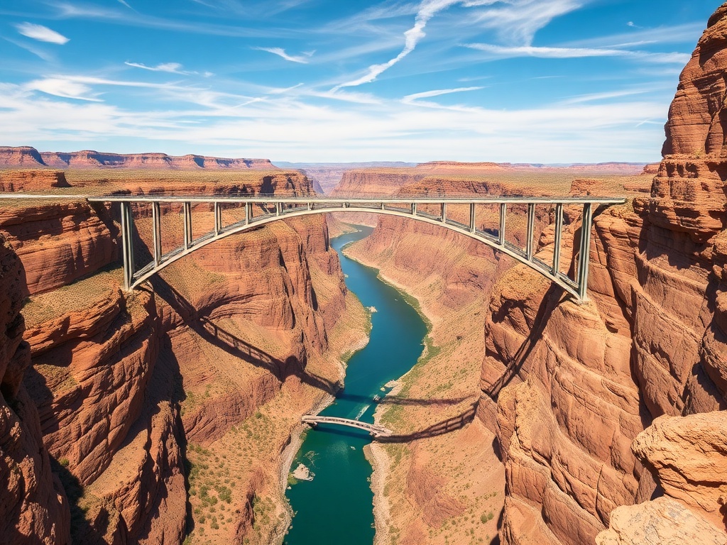 massive canyon bridge Colorado river far below bungee jump expansive landscape