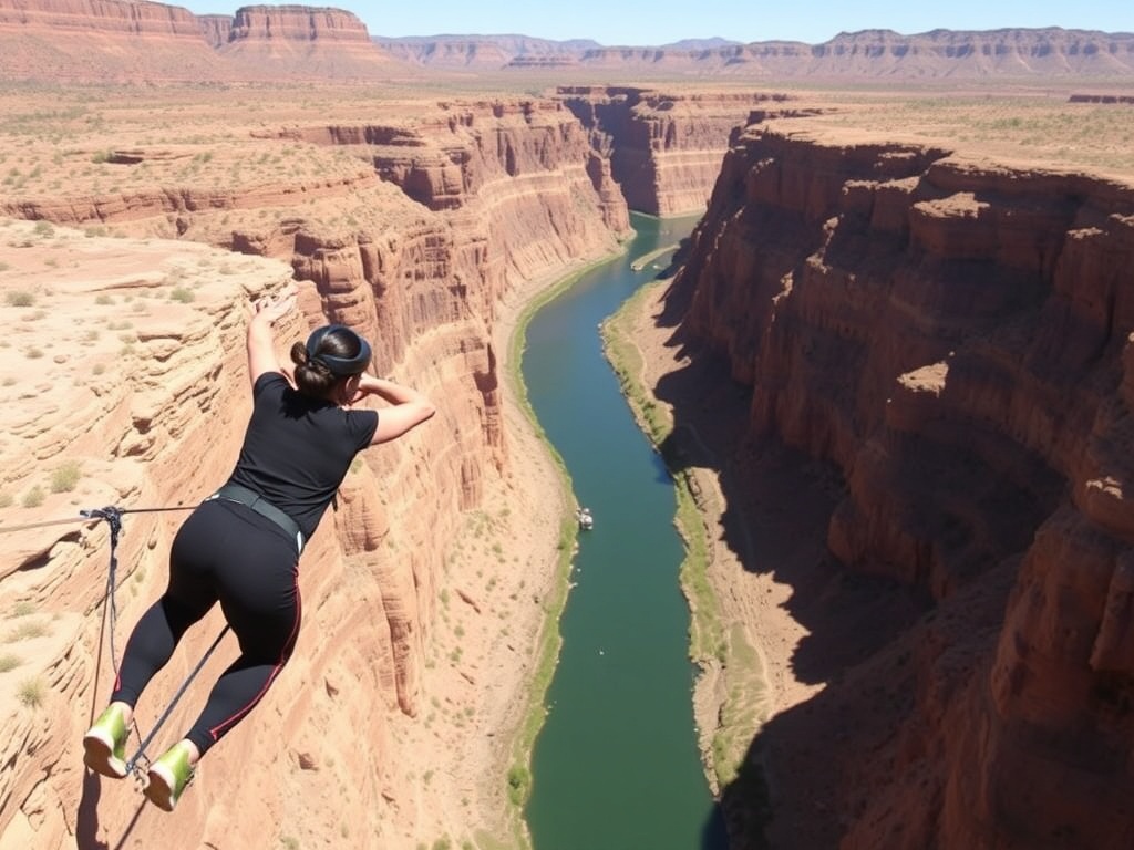 bungee jump over Rio Grande Gorge with desert landscape and deep canyon