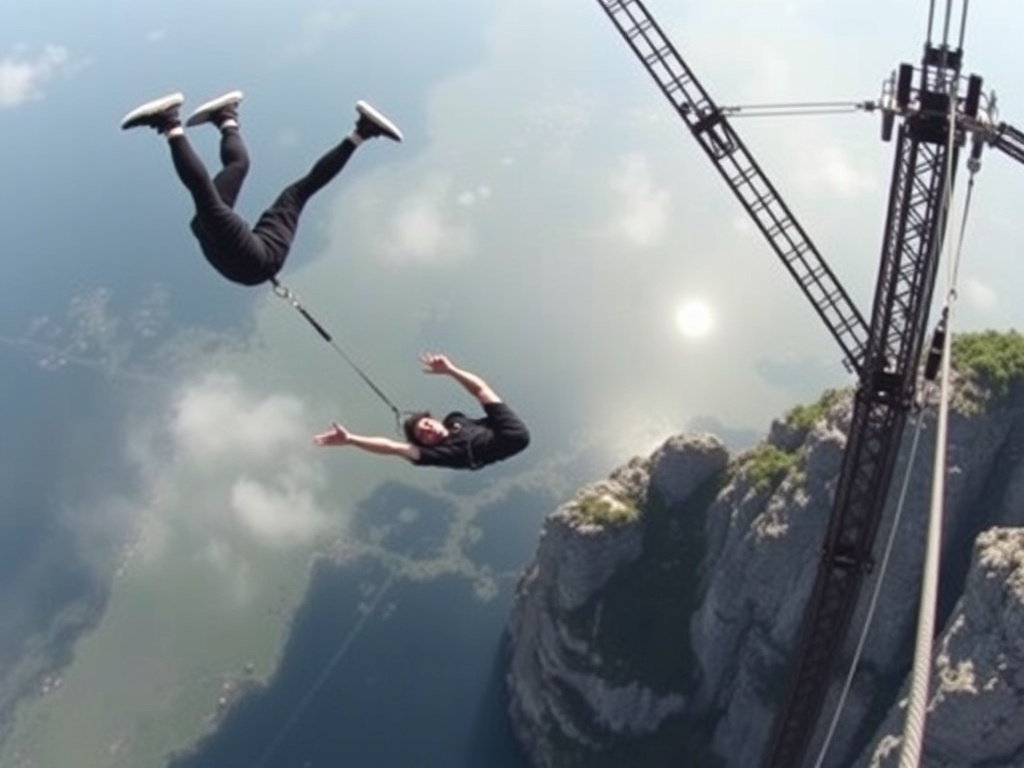 experienced bungee jumper performing a backflip mid-air