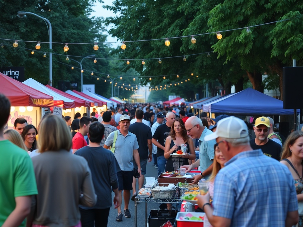 a lively community event in Burnaby with people enjoying food, music, and entertainment
