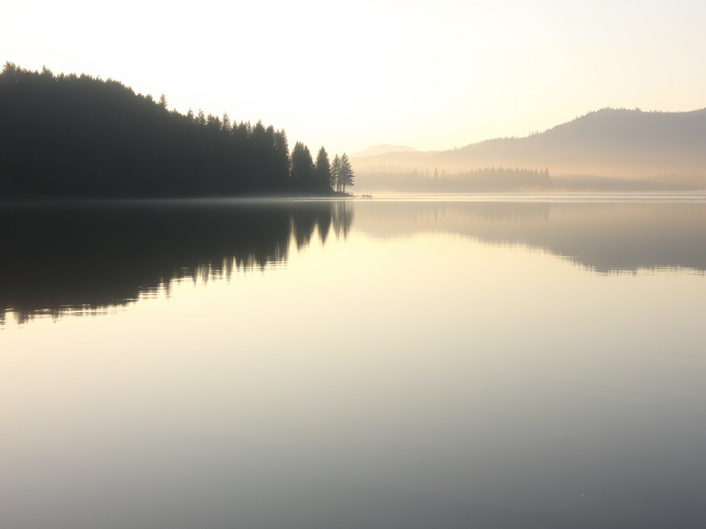 calm lakeside view at Deer Lake Burnaby with reflections and soft morning light, peaceful atmosphere