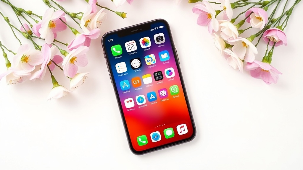 Smartphone with app icons fading away, spring flowers in background, representing Day 1 device declutter