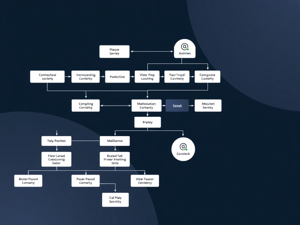 organized business workflow diagram with simplified tool stack and clear connections, minimal design
