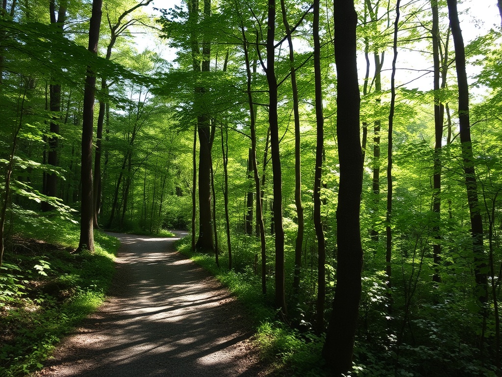 forest hiking trail caledon ontario dappled sunlight quiet peaceful path