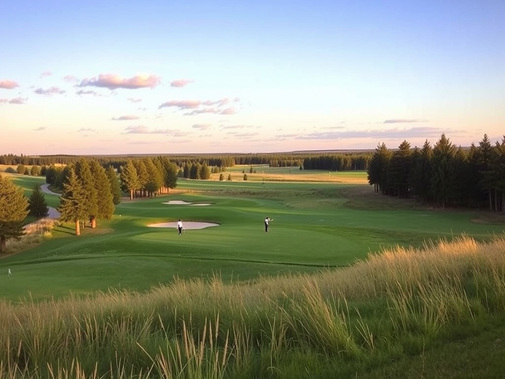 A scenic view of golfers on the course at Camrose Golf Club