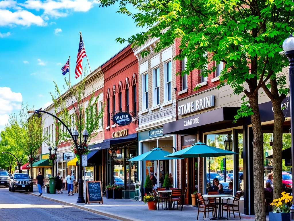 Shops and cafes lining the streets of historic downtown Camrose