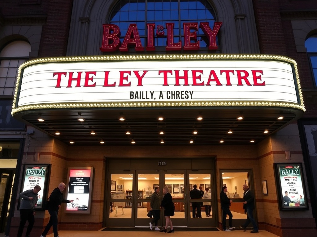 The Bailey Theatre with its marquee sign and visitors entering the building