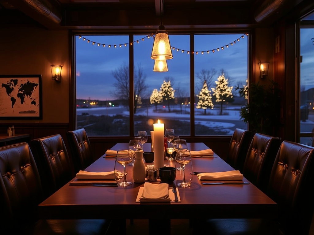 cozy evening restaurant warm lighting dinner table Camrose Alberta local dining