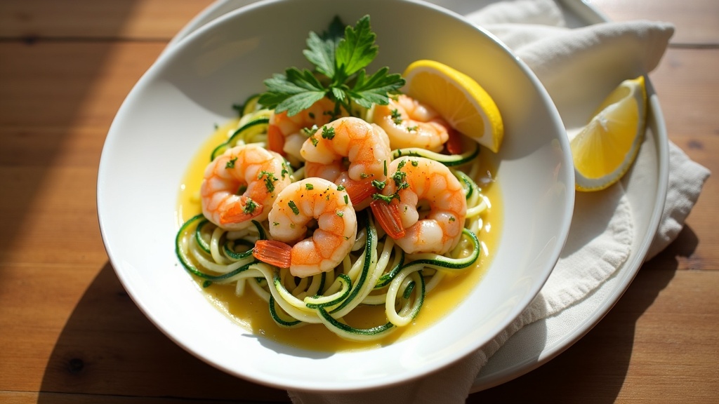 Creamy Garlic Butter Shrimp with Zucchini Noodles — 8.5g Net Carbs, Ready in 20 Minutes