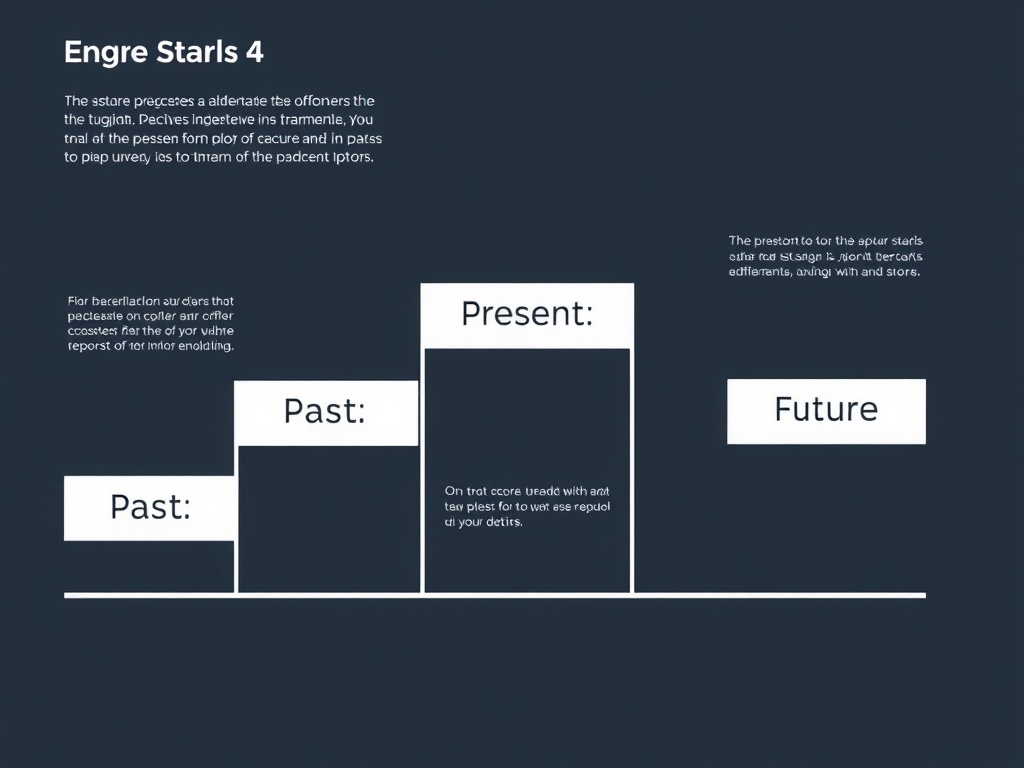 clean infographic style visual showing Present Past Future framework with arrows connecting each step, corporate style