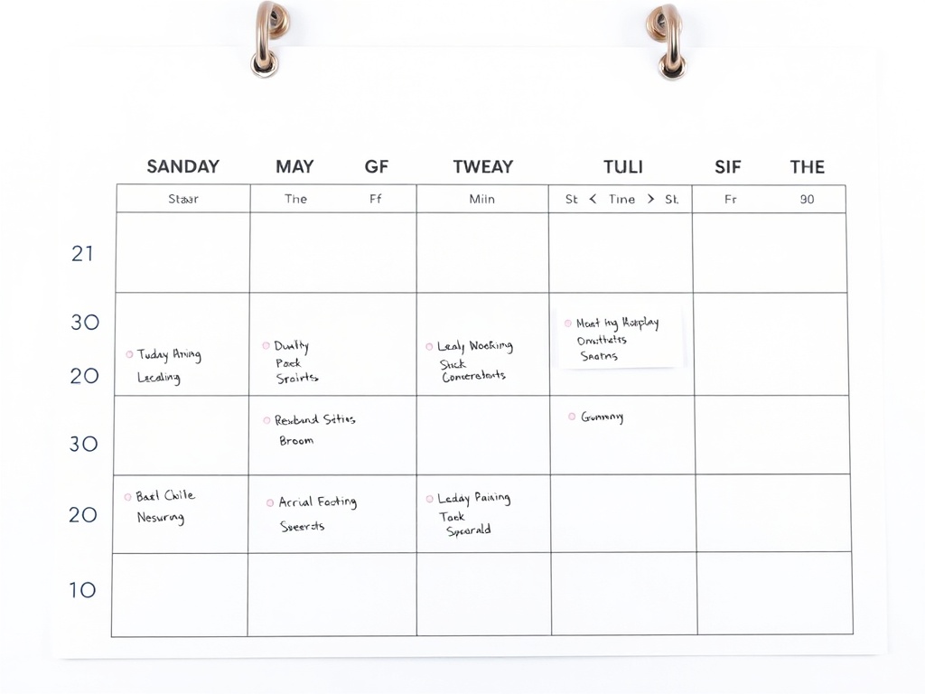 calendar with weekly check-ins highlighted, professional planning system, clean organized visual, productivity concept