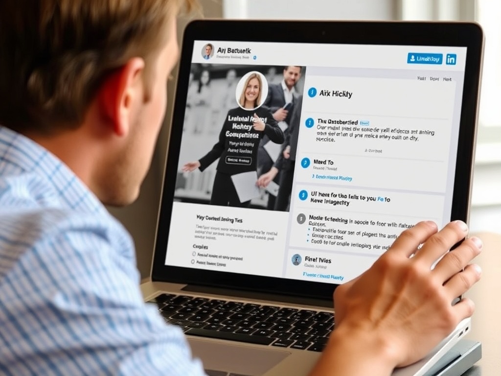 A person updating their LinkedIn profile, showcasing their accomplishments and skills.