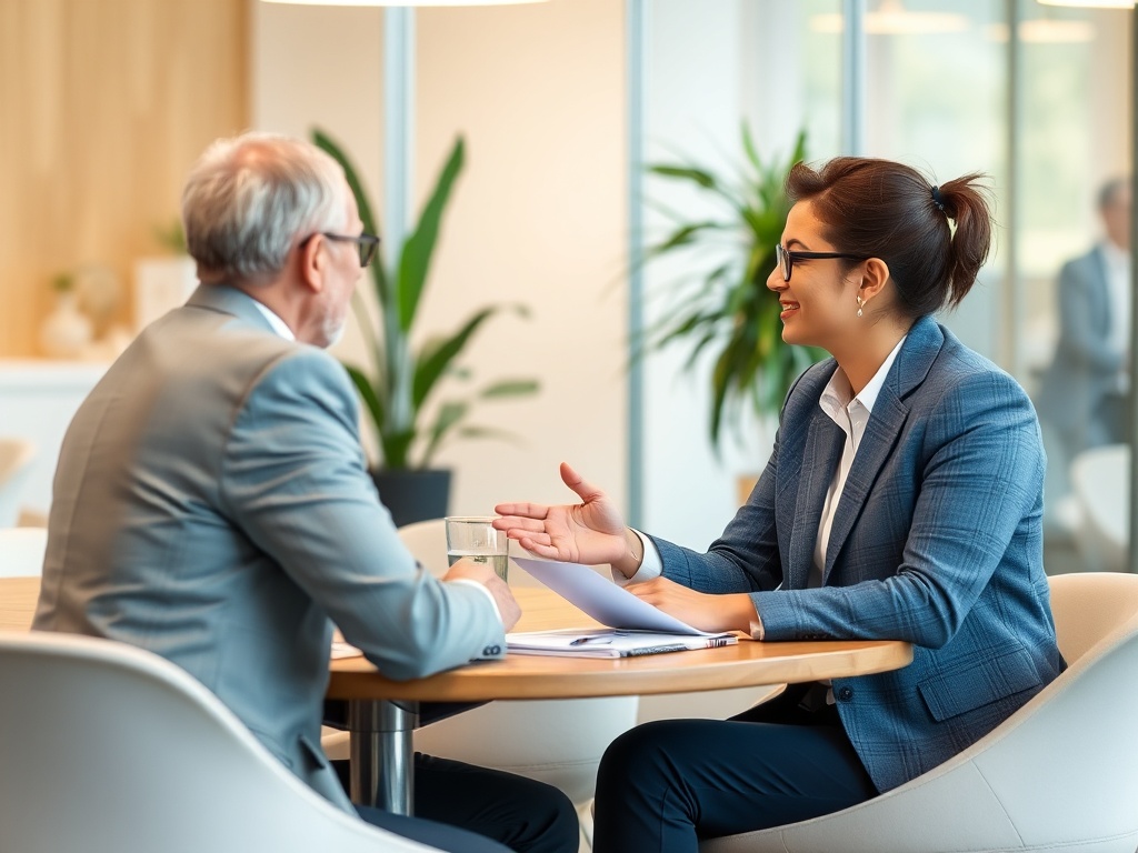 a professional meeting with a mentor, exchanging career advice