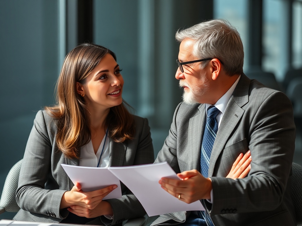 vivid description of a mentor and mentee in a professional setting, discussing career development