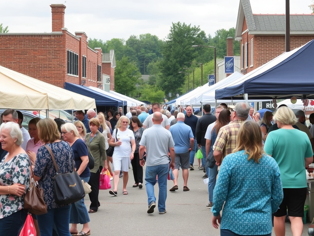 small town Ontario community event, local market, people chatting, relaxed atmosphere, Casselman vibe
