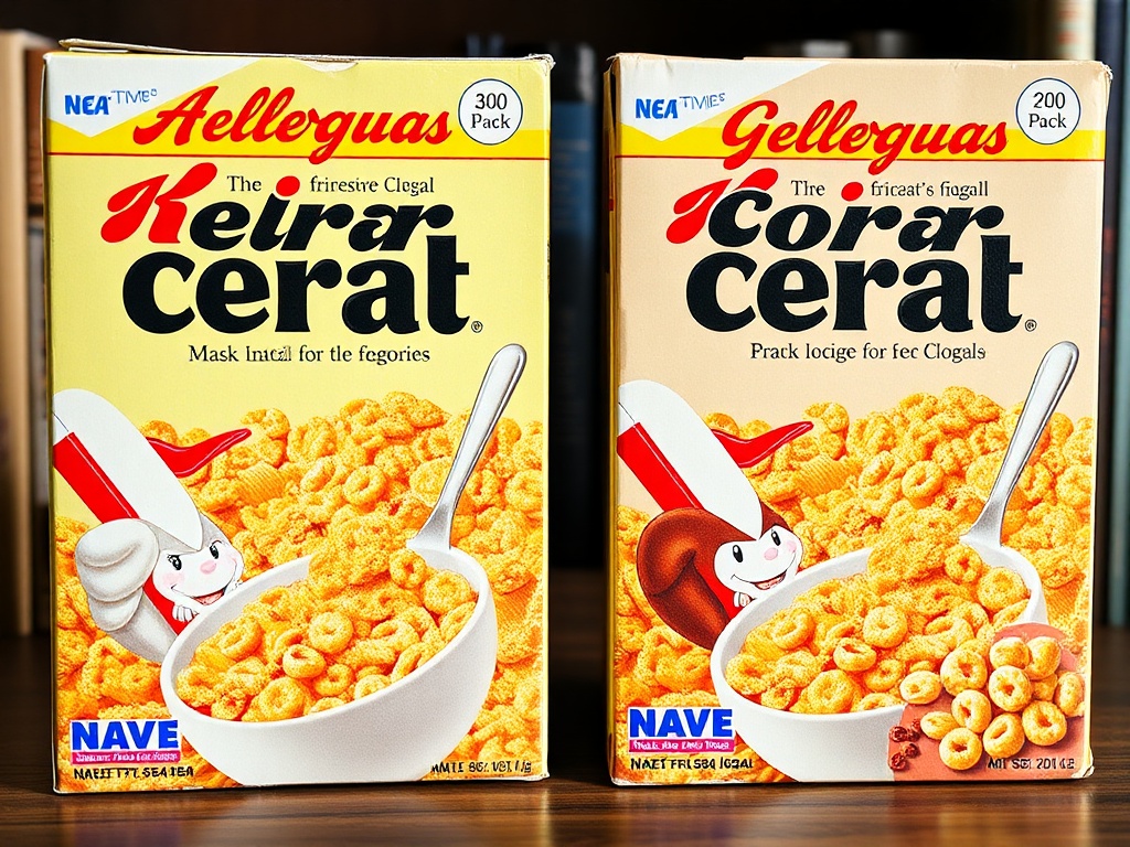 close-up of rare vintage cereal box variations side by side showing subtle design differences, collector comparison scene