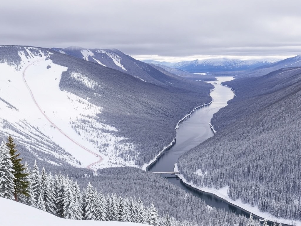 Le Massif Charlevoix ski slopes overlooking river winter dramatic steep terrain