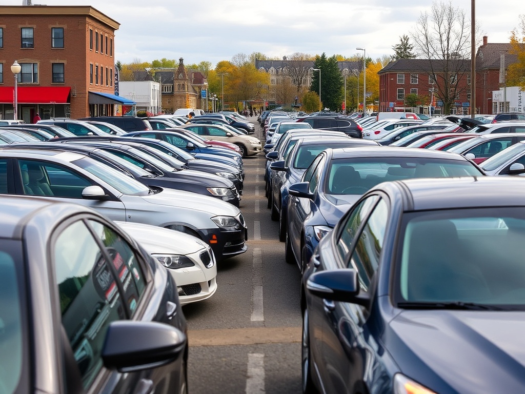 busy parking lot weekend Quebec small town cars frustration scene