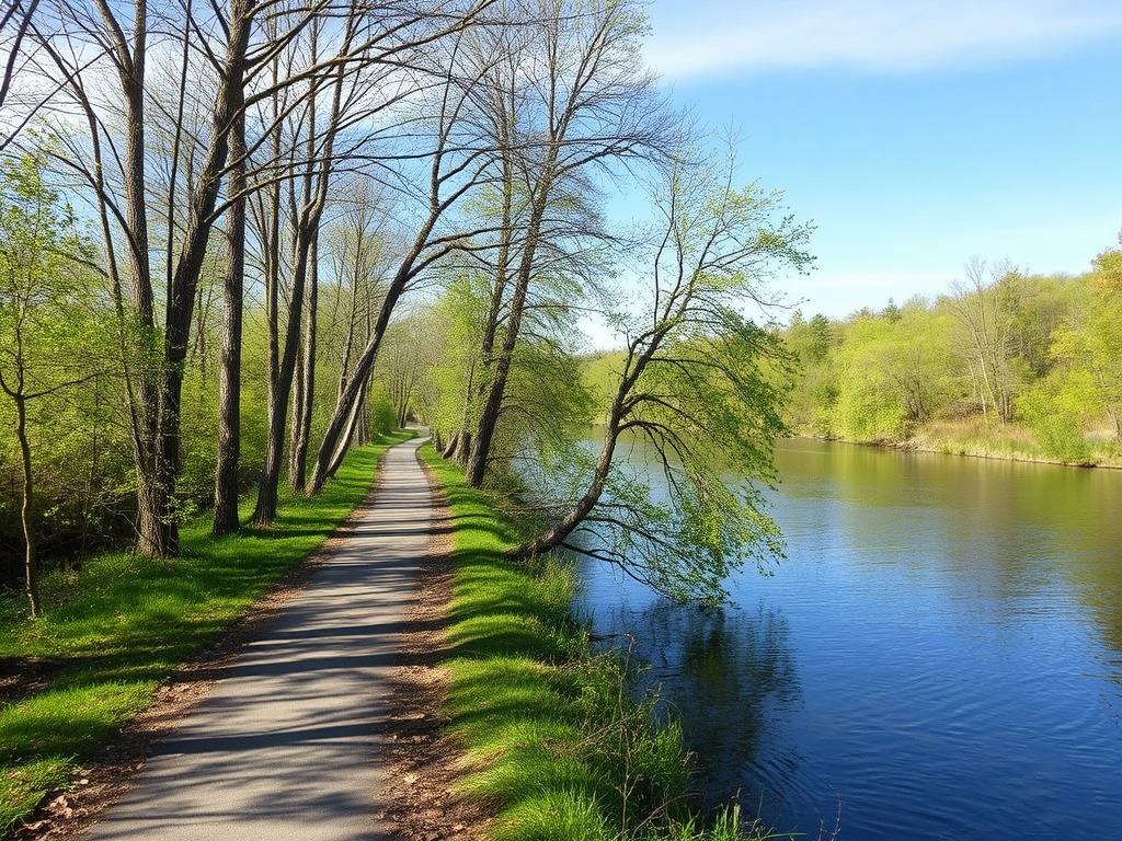 Châteauguay river walking trail trees water peaceful Quebec nature path