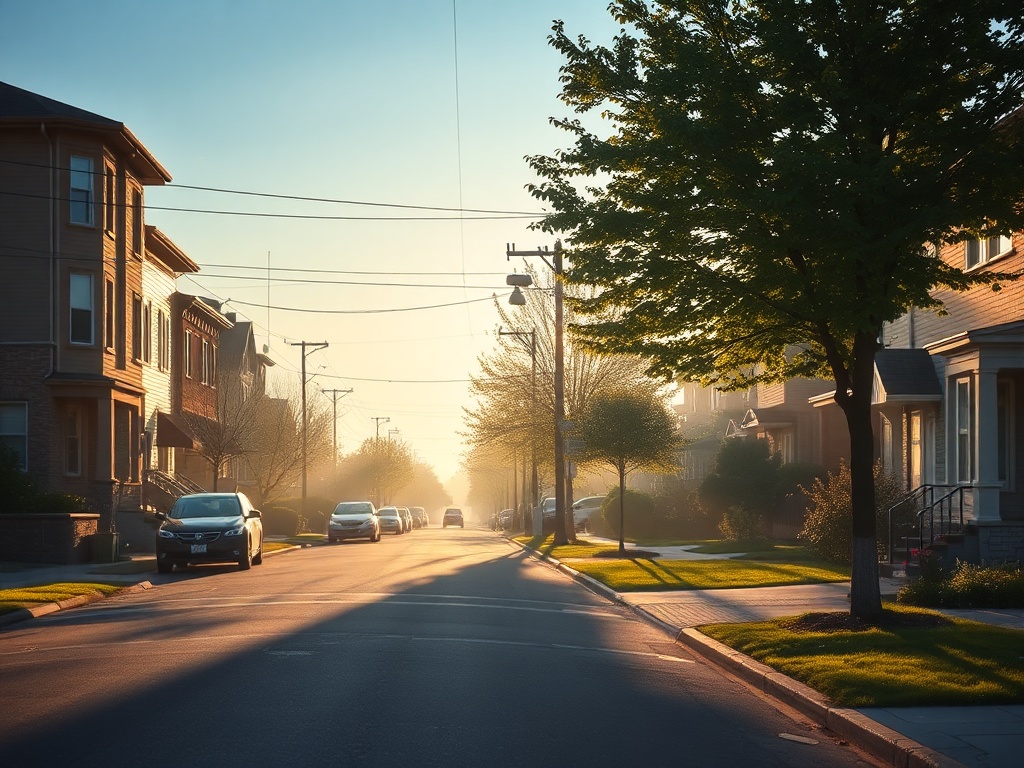 early morning in Châteauguay Quebec quiet streets soft sunlight suburban charm