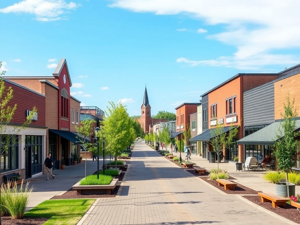 vibrant downtown Chestermere with shops and green spaces