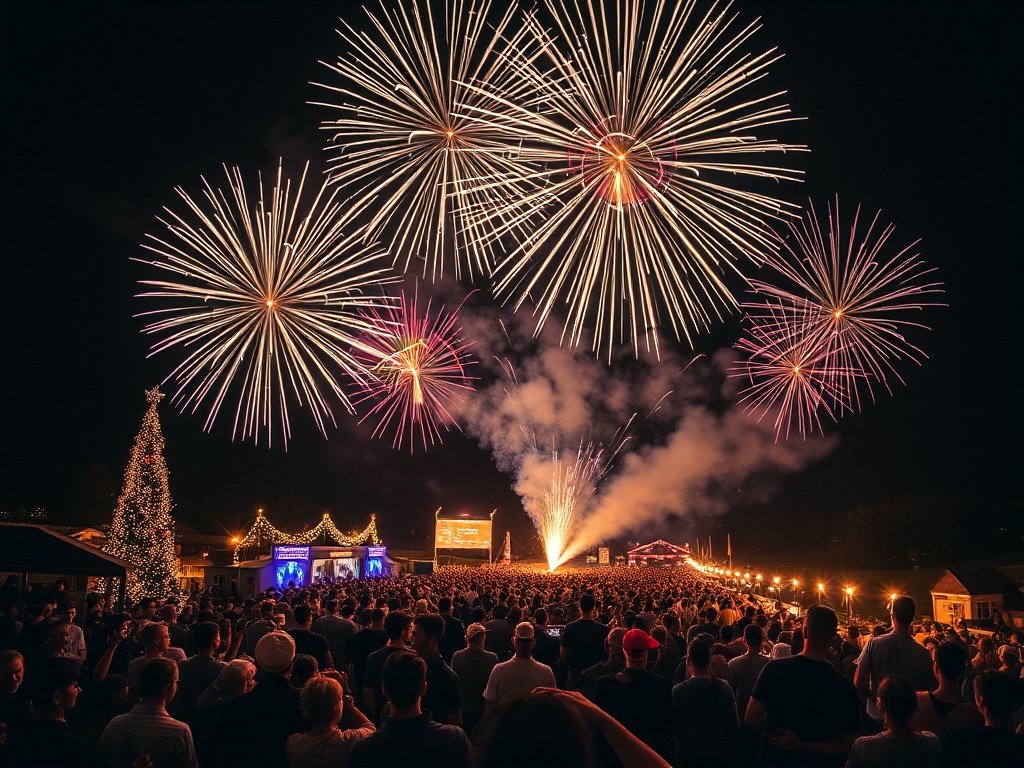 festive event with fireworks and local crowd