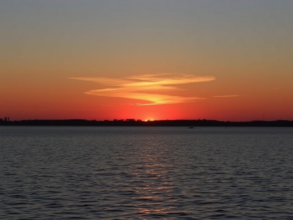 sunset over the calm Chestermere Lake