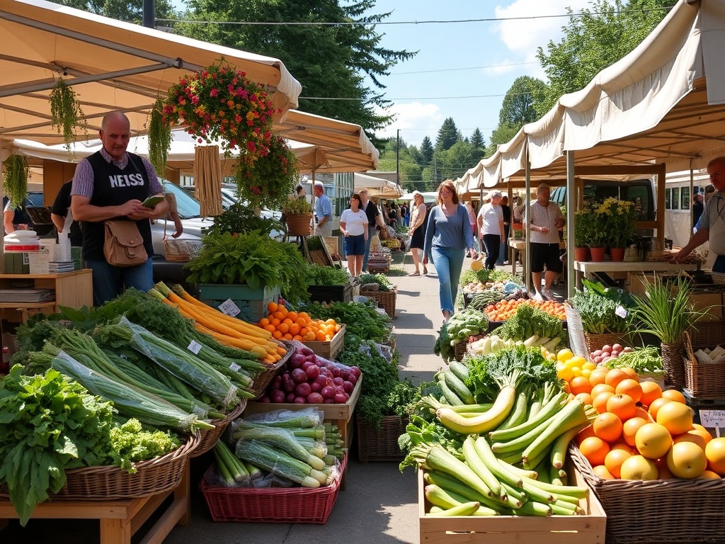 vibrant farmers market with fresh produce and local crafts
