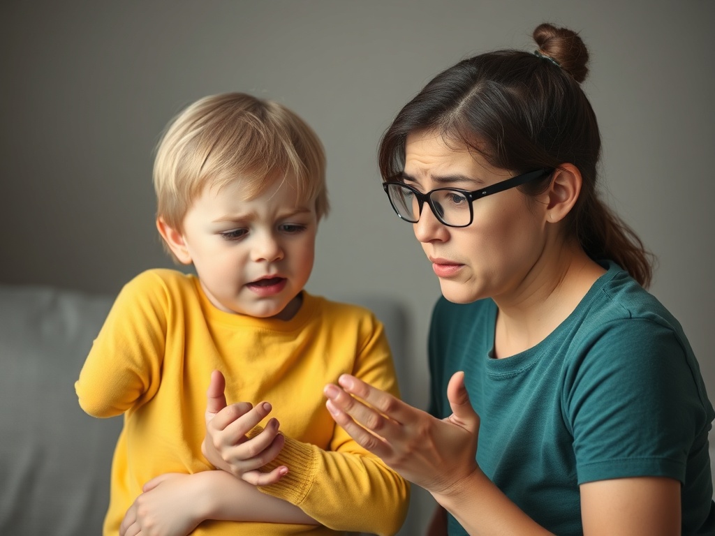 parent looking overwhelmed while child ignores repeated instructions, realistic parenting stress moment