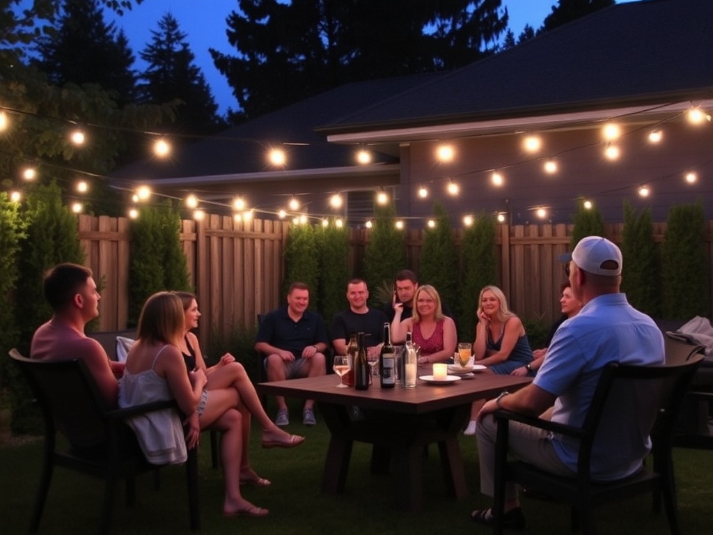 backyard gathering string lights chilliwack evening friends relaxed atmosphere