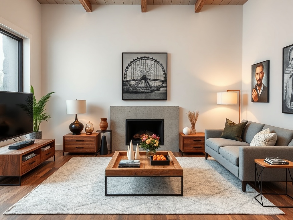 image of a modern living room with creative cigar box display furniture