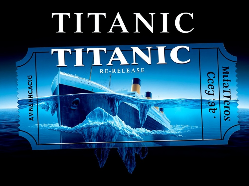 A cinema ticket from Titanic's 3D re-release, showcasing the classic iceberg image and blue tones.