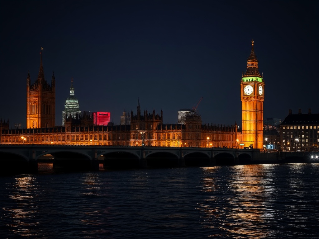 London night skyline Thames Big Ben lights reflections city nightlife