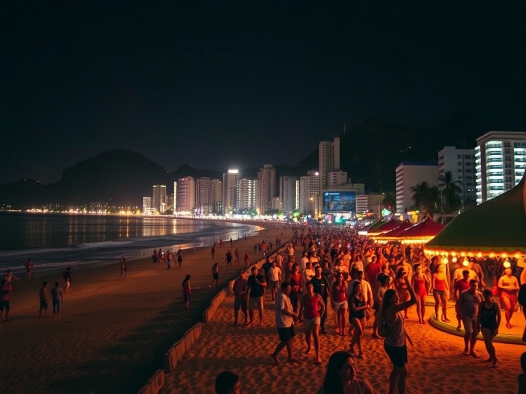 Rio de Janeiro night beach lights Copacabana nightlife samba