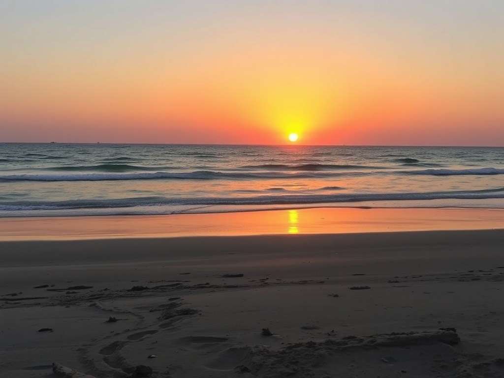 A serene sunset over a deserted beach, perfect for solo travelers