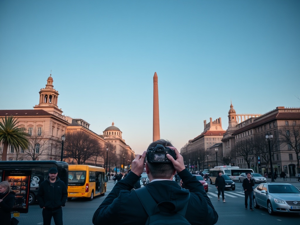 a person taking photos of iconic landmarks and street scenes