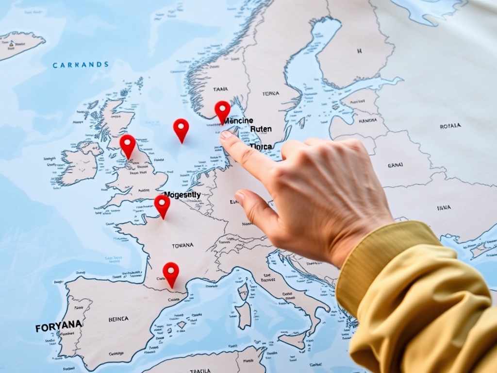 a traveler choosing a city on a map with interest markers highlighted