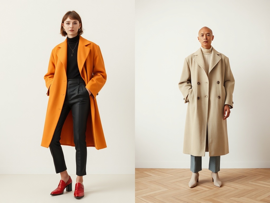 bold statement outfit contrasted with minimal neutral wardrobe fashion contrast editorial