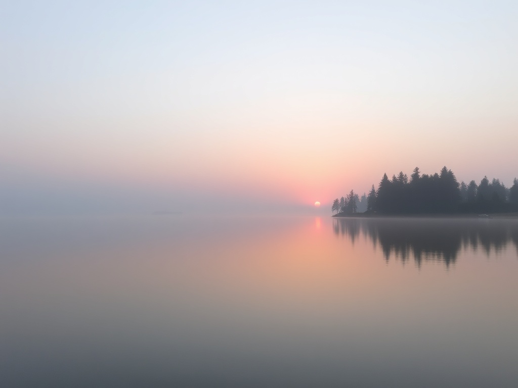 calm Ontario morning lake still water subtle sunrise minimal peaceful