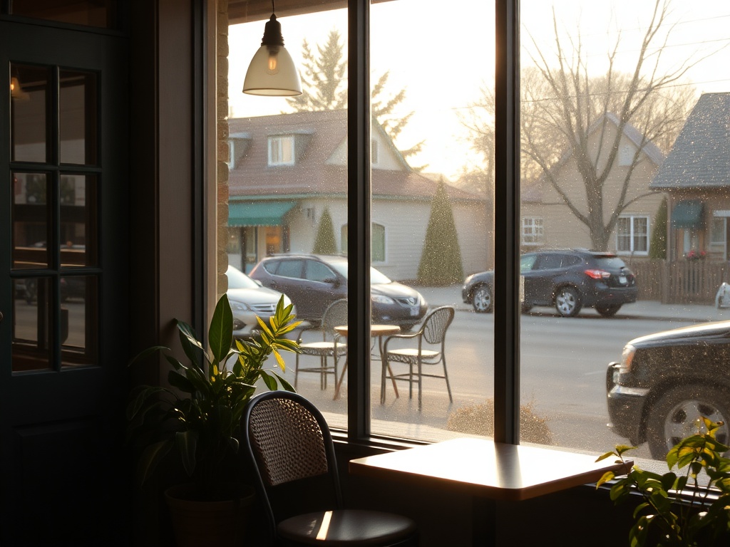 cozy small town cafe Ontario window natural light quiet slow afternoon