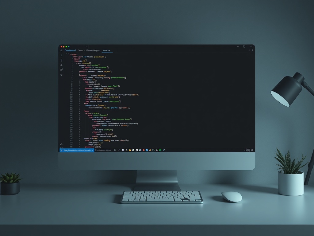 dark themed VS Code workspace with minimal extensions and clean UI, modern developer desk