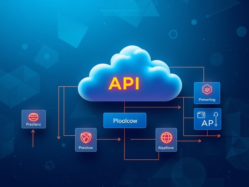 vivid description of a modern API architecture with cloud and server components