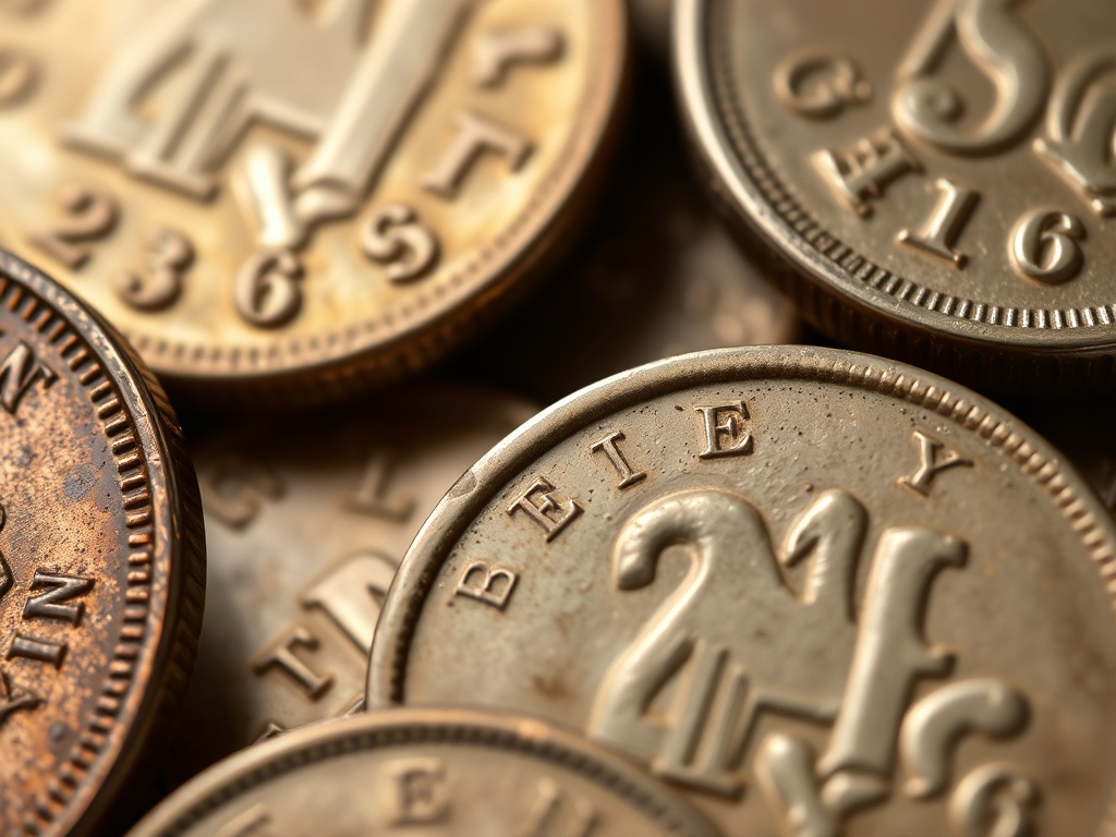 close up of vintage coins showing mint marks and patina details