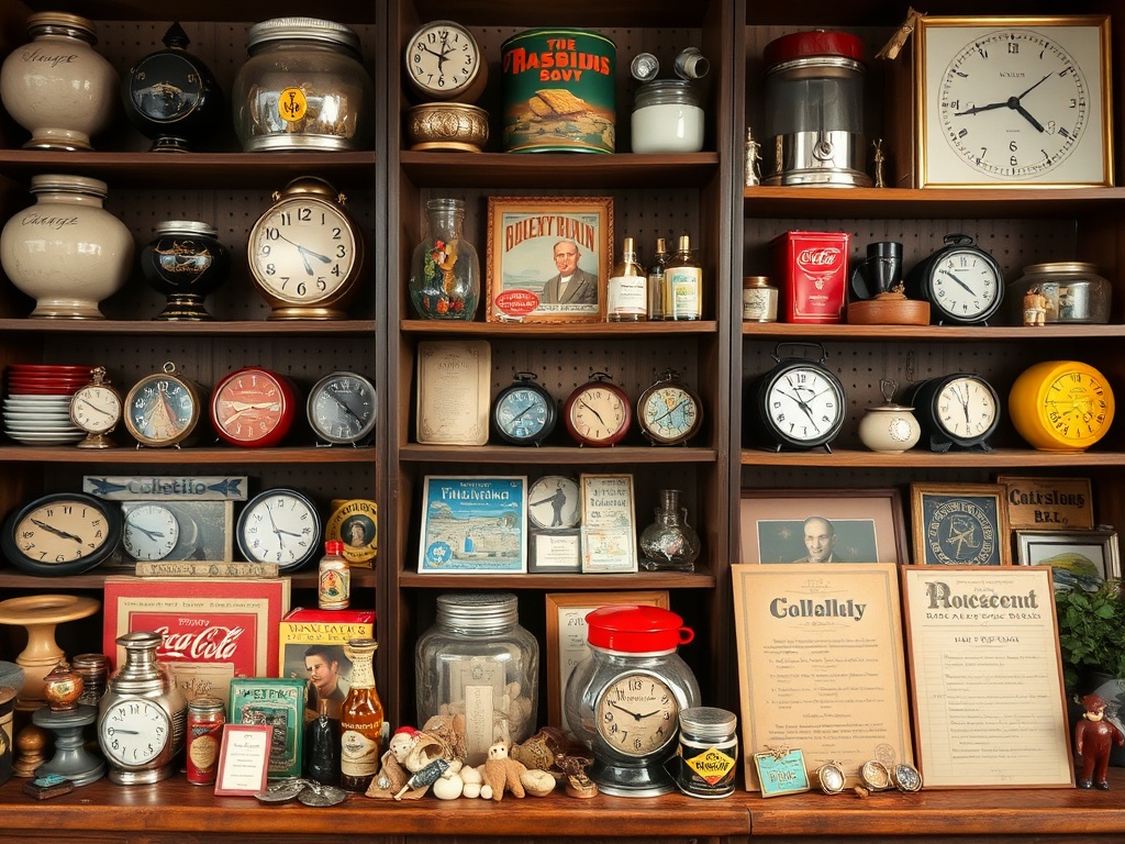 organized display of niche collectible items sorted by type and era