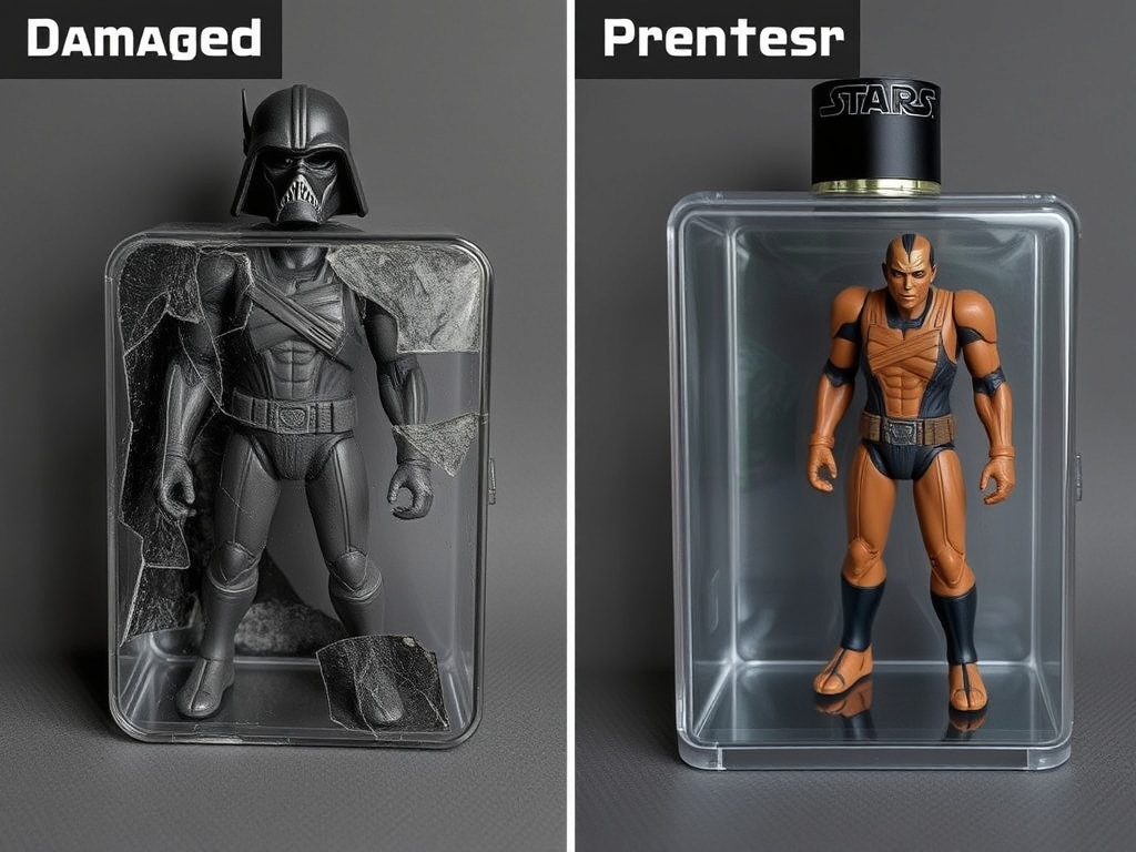 side by side comparison of damaged vs pristine collectible items