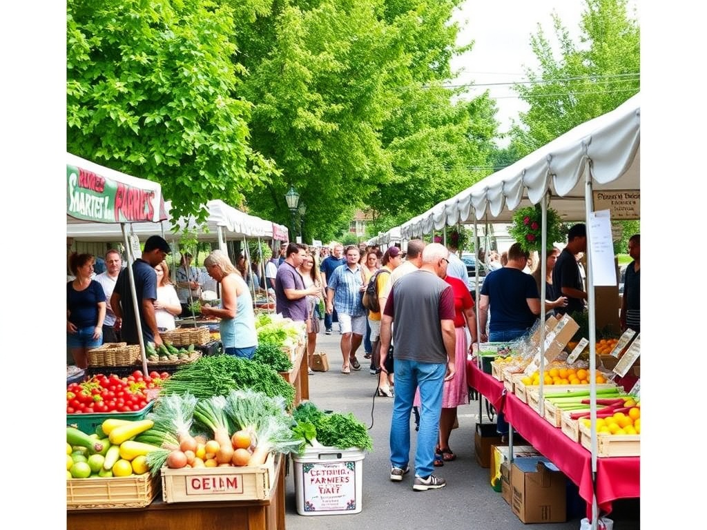 bustling Collingwood Farmers' Market with vendors selling fruits, vegetables, and handmade goods
