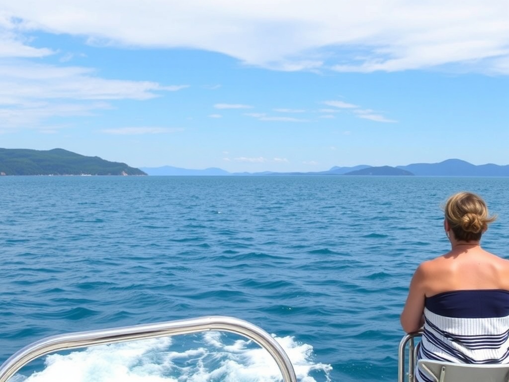 relaxing boat tour on Georgian Bay, surrounded by clear blue water and distant mountains