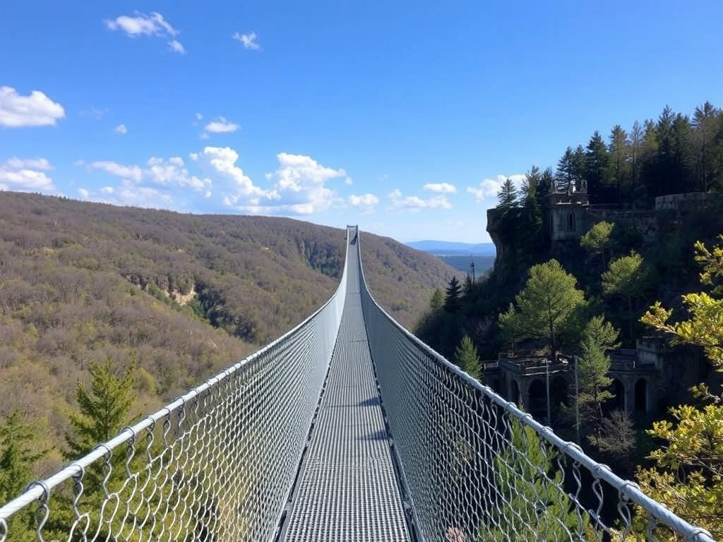 Suspension bridge at Scenic Caves Nature Adventures overlooking the valley below