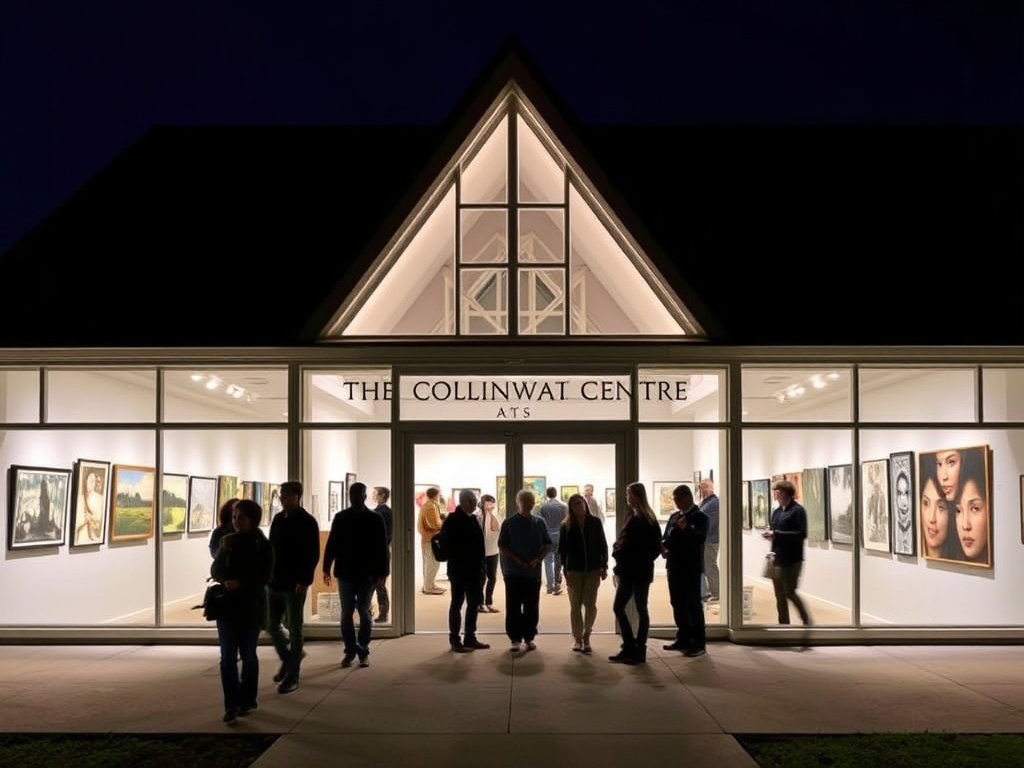 The Collingwood Arts and Cultural Centre building with people attending an art exhibit